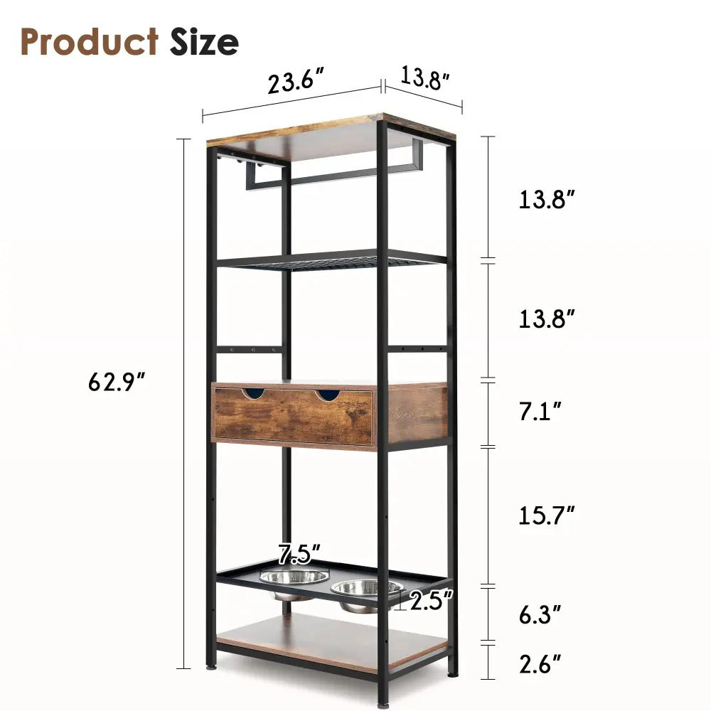 Dog & Cat Farmhouse Style Pet Feeder Station with Adjustable Height Bowls and Storage Shelves , Elevated Dog Feeding Stand for Dogs and Cats