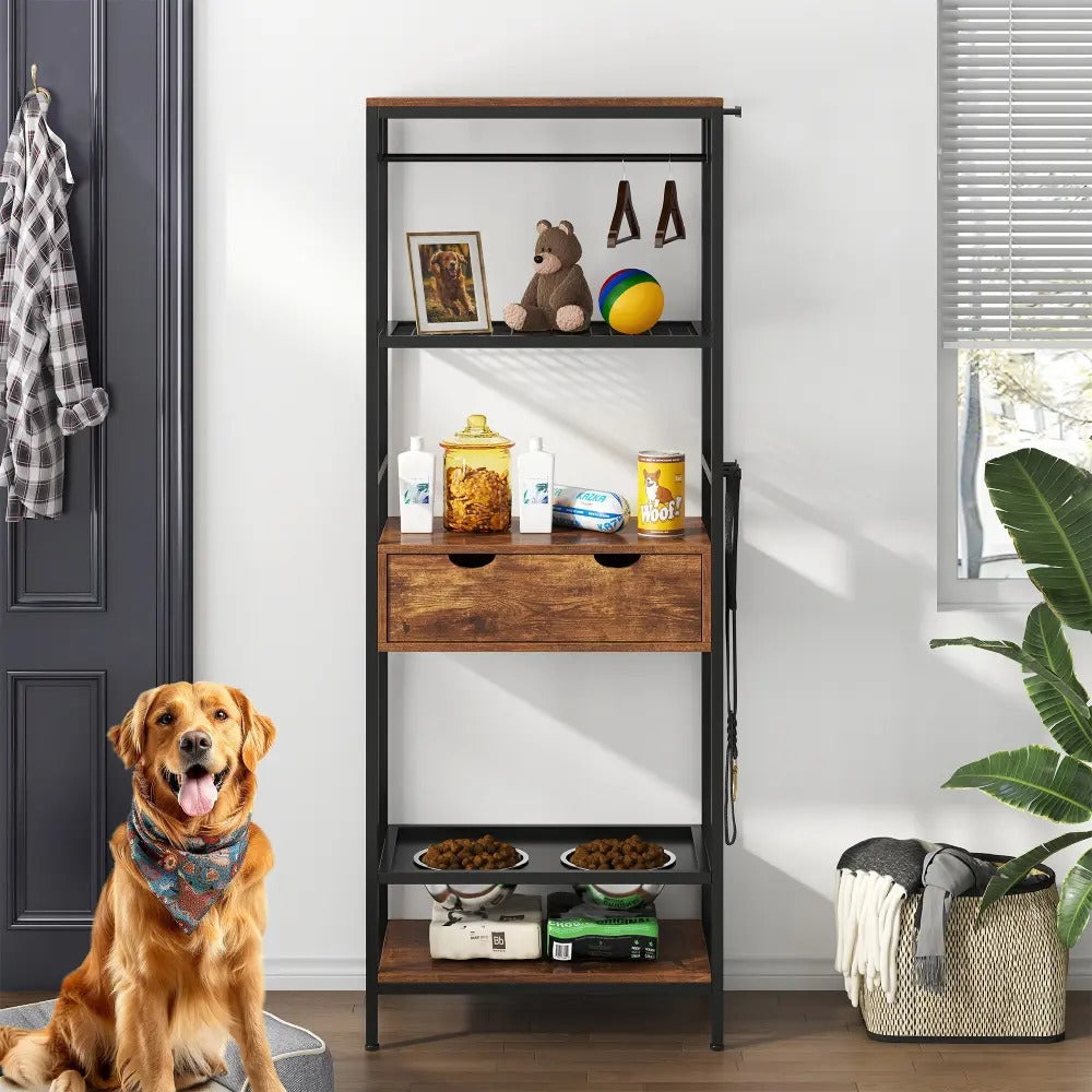 Farmhouse Style Pet Feeder Station with Adjustable Height Bowls and Storage Shelves , Elevated Dog Feeding Stand for Dogs and Cats