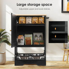 Dog & Cat Furniture Style Hidden Dog Feeding Station with Storage Cabinet, Two Elevated  Bowls, Hanging Hooks and Anti-Tip Kit, Pet Food & Water Organizer, Black