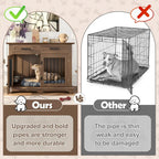 Dog Furniture Style Wooden Dog Crate End Table 44.48 Inch, Indoor Decorative Dog Kennel  with 2 Storage Drawers and 360° Rotatable Feeding Bowls, Pet House for Medium Dogs, Brown
