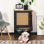 Dog & Cat Furniture Style Hidden Dog Feeding Station with Storage Cabinet, Two Elevated  Bowls, Hanging Hooks and Anti-Tip Kit, Pet Food & Water Organizer, Black