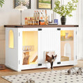 Cat Large 47.25" Cat Litter Box Enclosure with Lighting, Stairs and Scratching Post,  Smart Door Pet Cabinet Side Table for Living Room, White