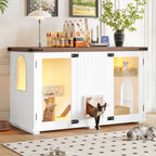 Cat Large 47.25" Cat Litter Box Enclosure with Lighting, Stairs and Scratching Post,  Smart Door Pet Cabinet Side Table for Living Room, White