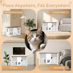 Cat Large 47.25" Cat Litter Box Enclosure with Lighting, Stairs and Scratching Post,  Smart Door Pet Cabinet Side Table for Living Room, White