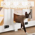 Cat Large 47.25" Cat Litter Box Enclosure with Lighting, Stairs and Scratching Post,  Smart Door Pet Cabinet Side Table for Living Room, White