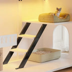 Cat Large 47.25" Cat Litter Box Enclosure with Lighting, Stairs and Scratching Post,  Smart Door Pet Cabinet Side Table for Living Room, White