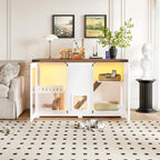 Cat Large 47.25" Cat Litter Box Enclosure with Lighting, Stairs and Scratching Post,  Smart Door Pet Cabinet Side Table for Living Room, White