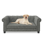 Dog Modern Linen Fabric Elevated Dog Sofa, Elegant Rectangular Raised Pet Couch, Soft  Comfortable Durable Pet Bed for Small and Medium Dogs, Light Grey