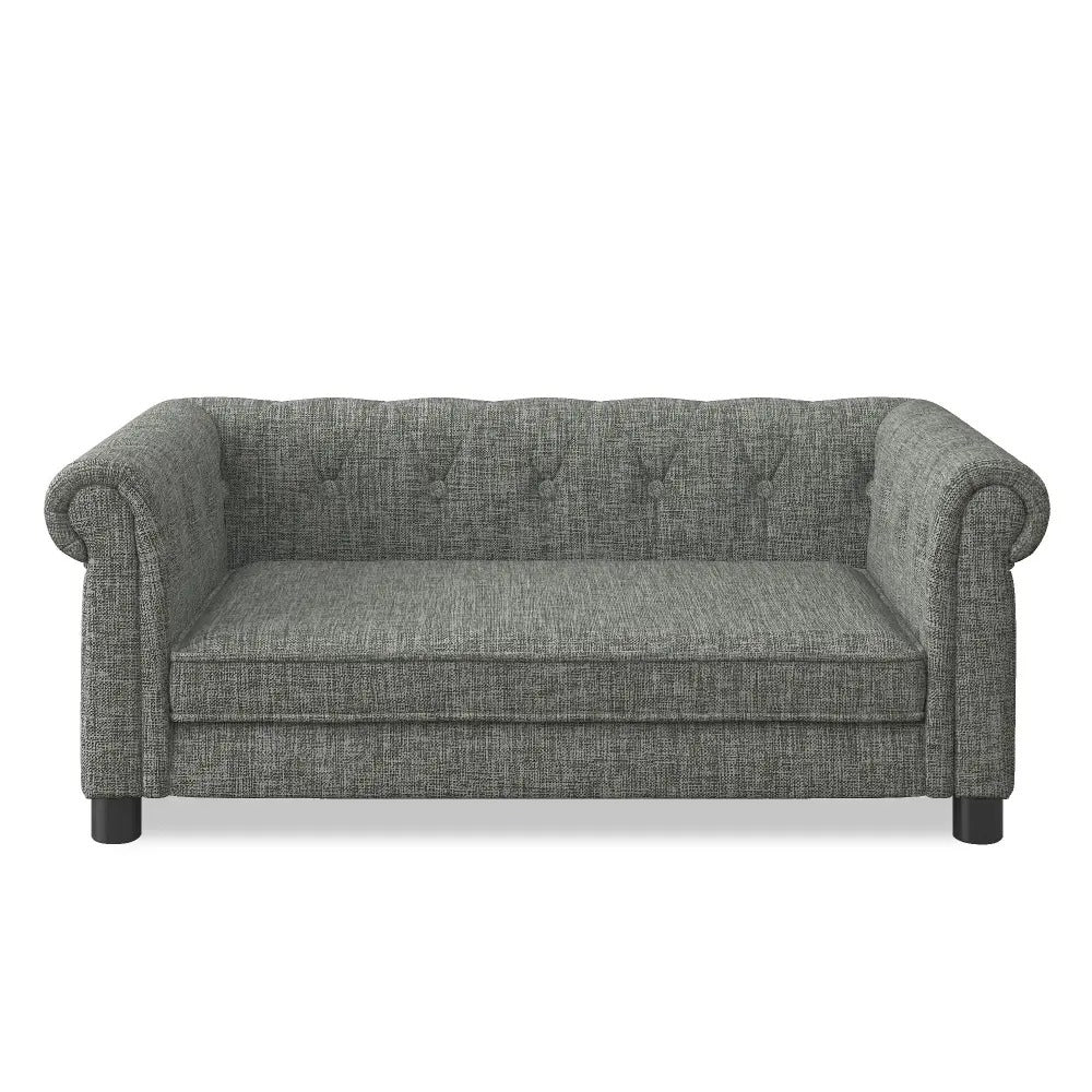 Modern Linen Fabric Elevated Dog Sofa, Elegant Rectangular Raised Pet Couch, Soft  Comfortable Durable Pet Bed for Small and Medium Dogs, Light Grey
