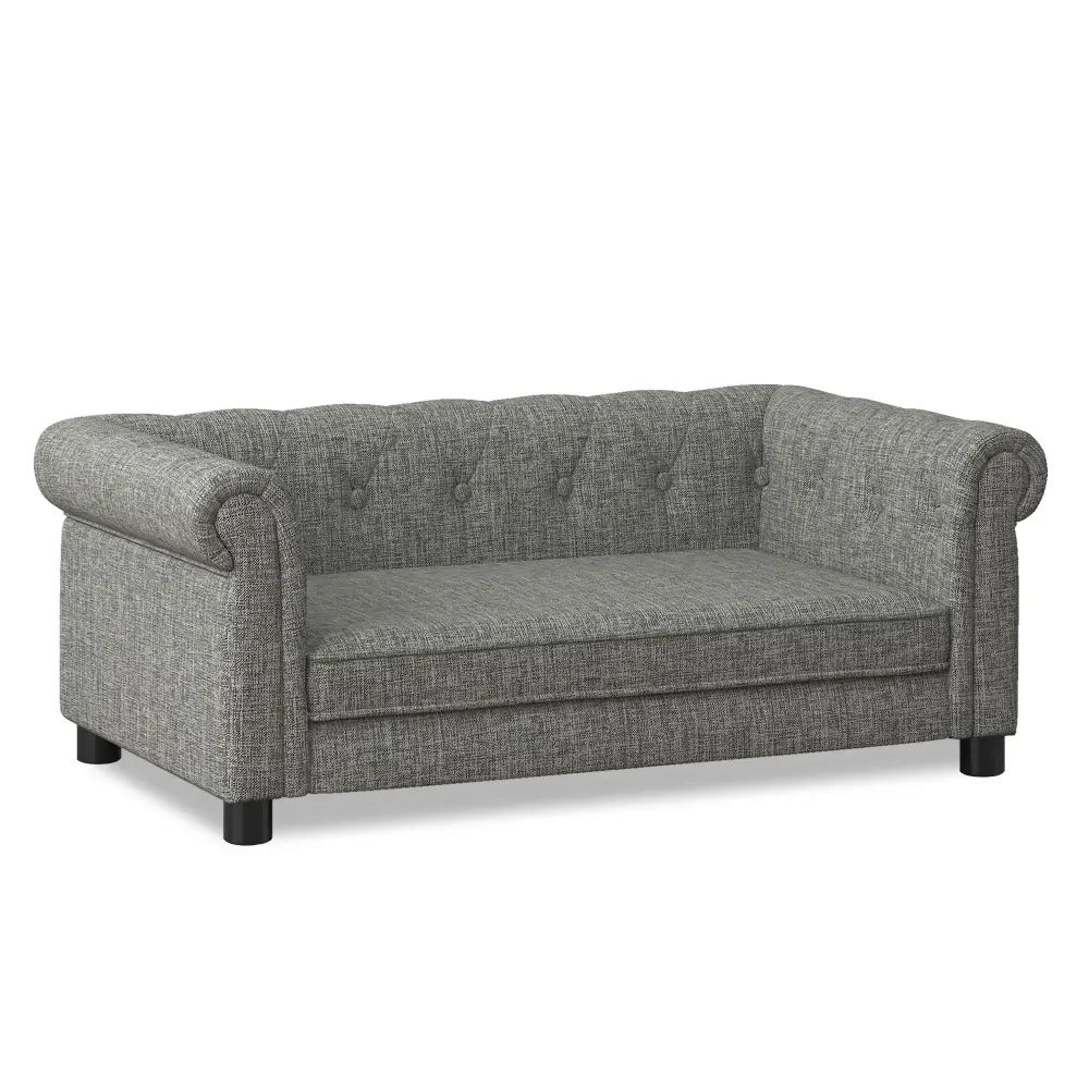 Modern Linen Fabric Elevated Dog Sofa, Elegant Rectangular Raised Pet Couch, Soft  Comfortable Durable Pet Bed for Small and Medium Dogs, Light Grey