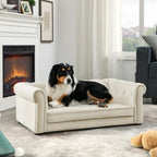 Dog Modern Linen Fabric Elevated Dog Sofa, Elegant Rectangular Raised Pet Couch, Soft  Comfortable Durable Pet Bed for Small and Medium Dogs, Light Grey