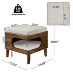Letitia Rubber Wood Cat Bed Ottoman, 2-in-1 Tufted Pet Ottoman with Cat Cave