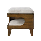Letitia Rubber Wood Cat Bed Ottoman, 2-in-1 Tufted Pet Ottoman with Cat Cave