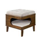 Letitia Rubber Wood Cat Bed Ottoman, 2-in-1 Tufted Pet Ottoman with Cat Cave