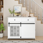 Modern Wooden Dog Crate Furniture with Sliding Barn Door, Side Door & Lockable Wheels