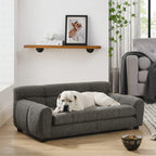 Dog Upholstered Pet Sofa Couch with High Backrest and Armrests, Modern Rectangular Soft  Comfortable Pet Bed for Small and Medium Dogs, Beige