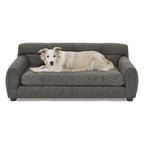 Dog Upholstered Pet Sofa Couch with High Backrest and Armrests, Modern Rectangular Soft  Comfortable Pet Bed for Small and Medium Dogs, Beige