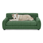 Dog Upholstered Pet Sofa Couch with High Backrest and Armrests, Modern Rectangular Soft  Comfortable Pet Bed for Small and Medium Dogs, Beige