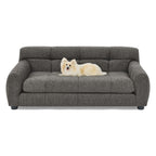 Dog Upholstered Pet Sofa Couch with High Backrest and Armrests, Modern Rectangular Soft  Comfortable Pet Bed for Small and Medium Dogs, Beige