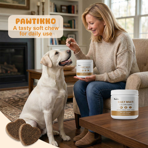 Pawtikko Daily Multi 11-in-1 Soft Chews for Dogs – Multivitamin, Minerals, Probiotic & Omega 3, 90 Count, All Breeds, Senior & Puppy Support