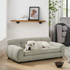 Dog Upholstered Pet Sofa Couch with High Backrest and Armrests, Modern Rectangular Soft  Comfortable Pet Bed for Small and Medium Dogs, Beige