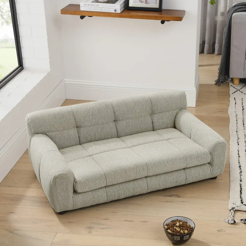 Upholstered Pet Sofa Couch with High Backrest and Armrests, Modern Rectangular Soft  Comfortable Pet Bed for Small and Medium Dogs, Beige