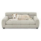 Dog Upholstered Pet Sofa Couch with High Backrest and Armrests, Modern Rectangular Soft  Comfortable Pet Bed for Small and Medium Dogs, Beige