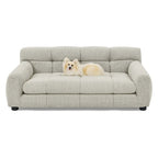 Dog Upholstered Pet Sofa Couch with High Backrest and Armrests, Modern Rectangular Soft  Comfortable Pet Bed for Small and Medium Dogs, Beige