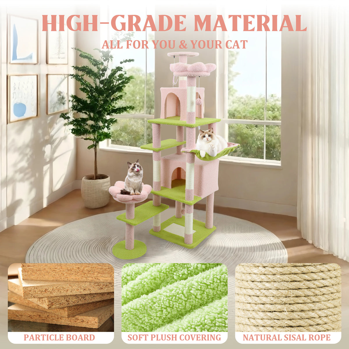 Flower Cat Tree with Large Condo, Removable Flower Cushion & Hammock