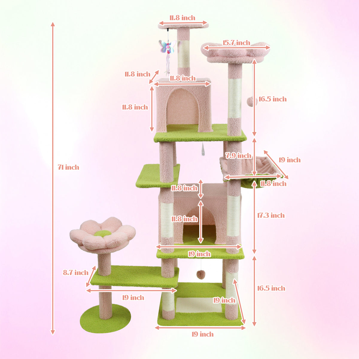 Flower Cat Tree with Large Condo, Removable Flower Cushion & Hammock